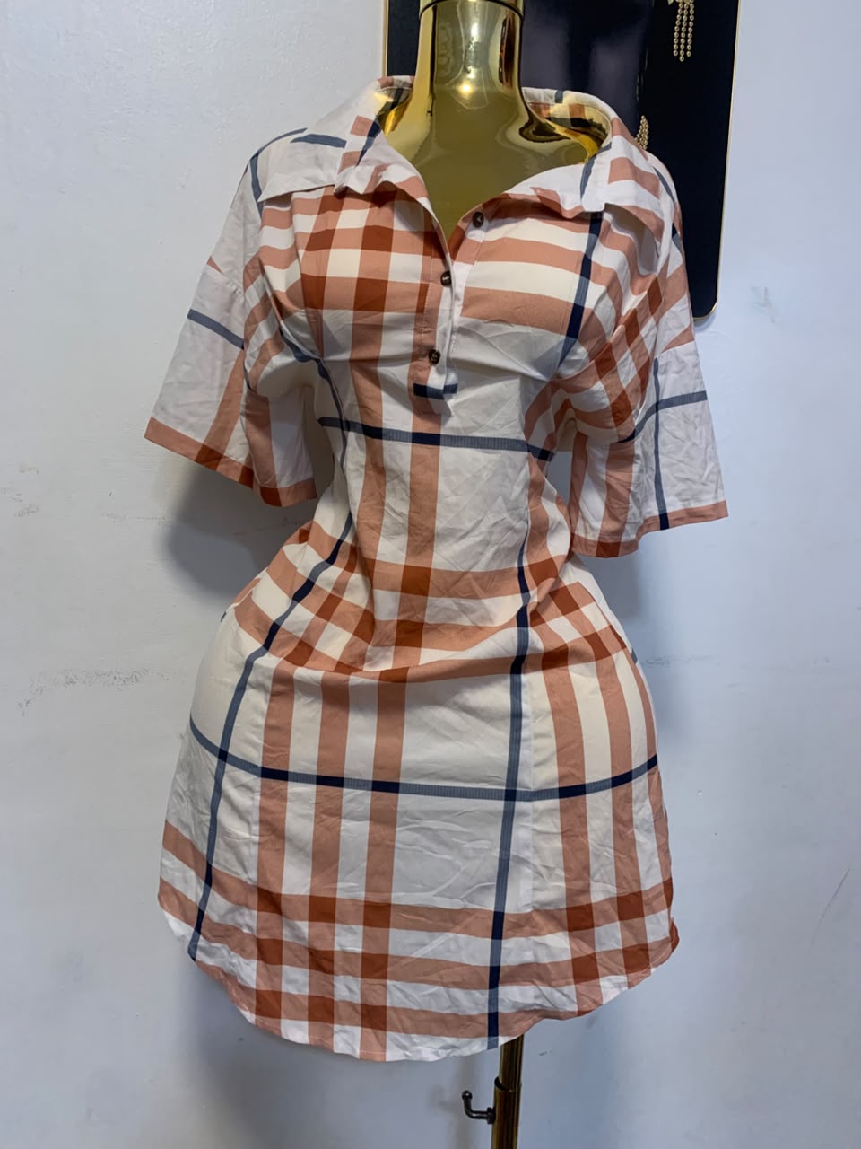 Café Plaid Shirt Dress